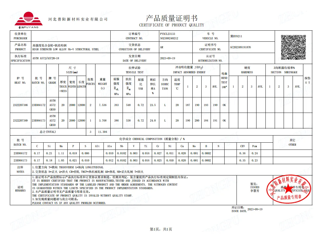 astm a572 gr 50 MTC astm a572 gr 50 MTC