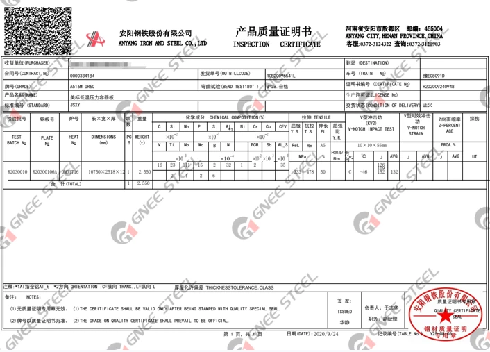 ASTM A516 / A516M MTC ASTM A516 / A516M MTC